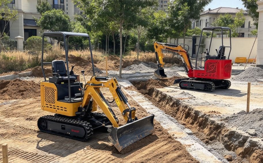 Mini excavators working on a jobsite